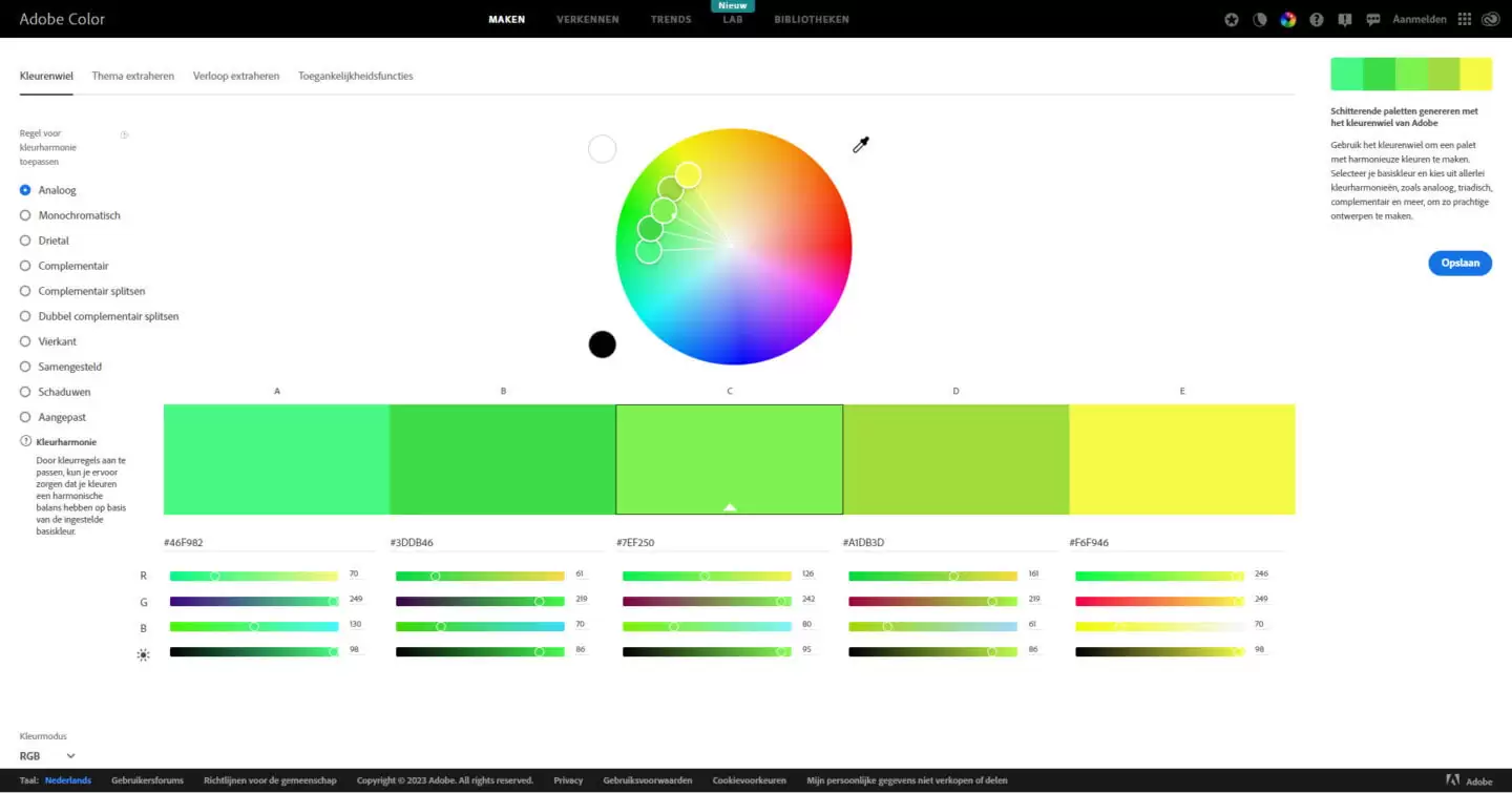Kleuren webdesign: kleurenwiel om kleurenpaletten te genereren Adobe-Color